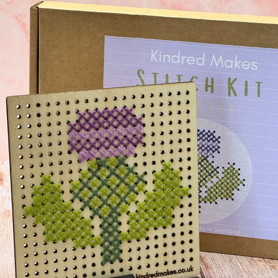 Thistle Stitch Kit - DIY, Wooden Display