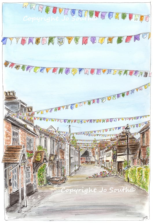 'The Bunting Fairy'.  Bridge Street, Overton - Limited Edition Art Print