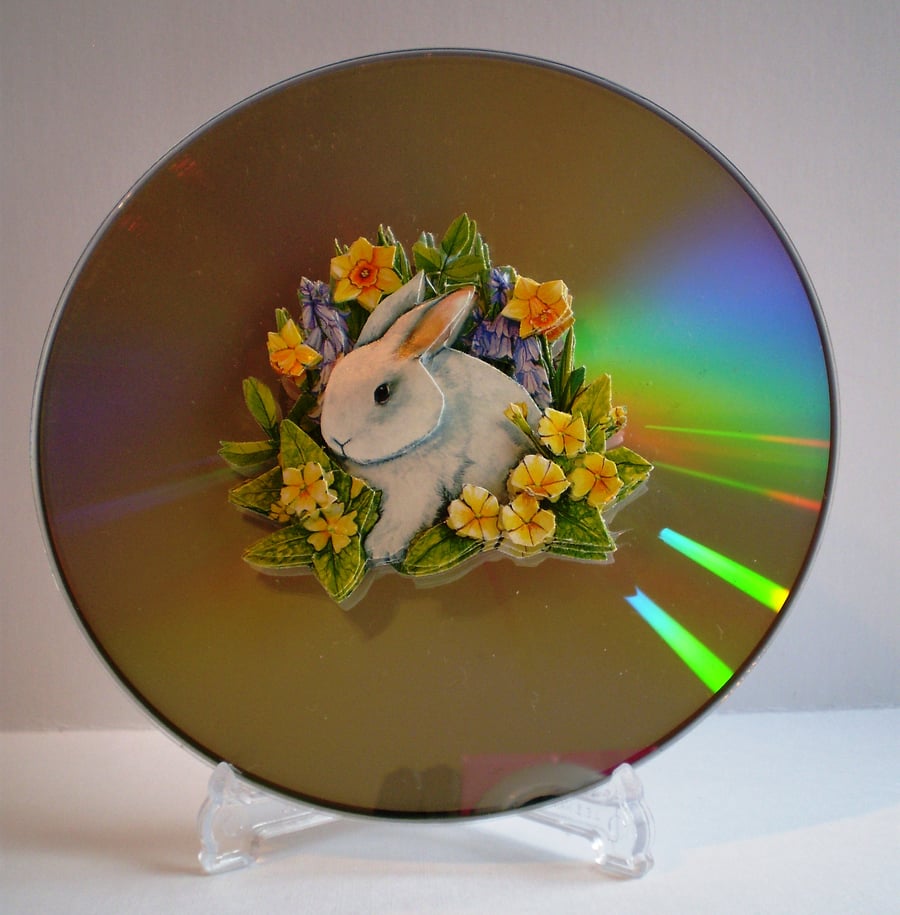 Rabbit 3D,Decoupage on CD,Personalise,Gift, SALE