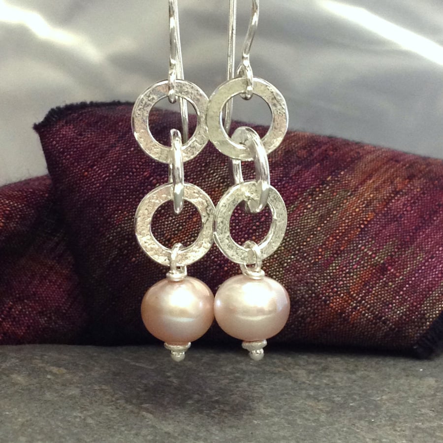 Silver and dusky pink Pearl earrings