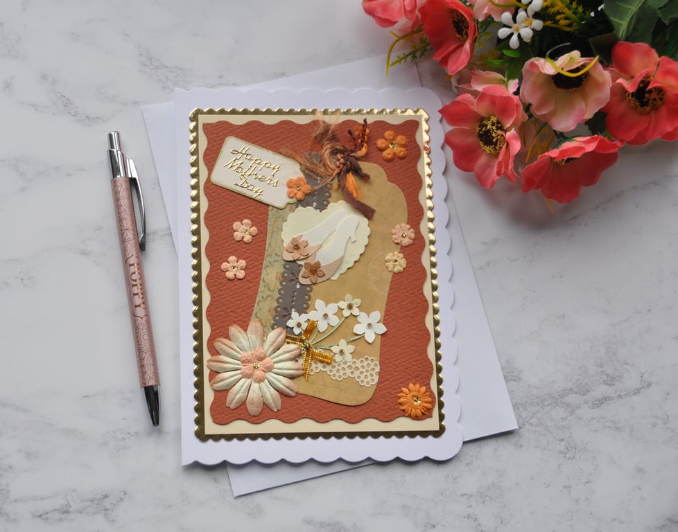 Happy Mother's Day High Heel Shoes Flowers Free Post 3D Luxury Handmade Card 