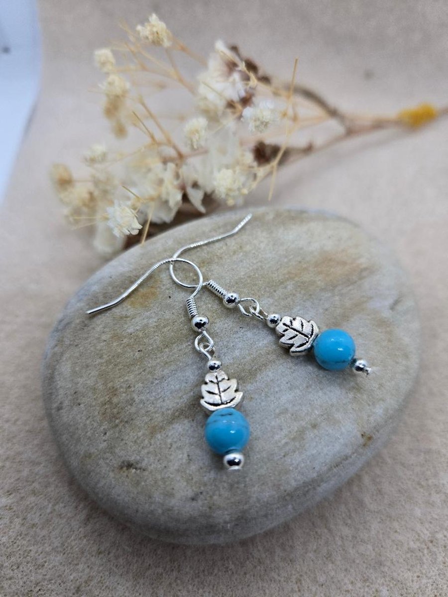 Handmade hypoallergenic silver plated earrings with acrylic beads faux turquoise