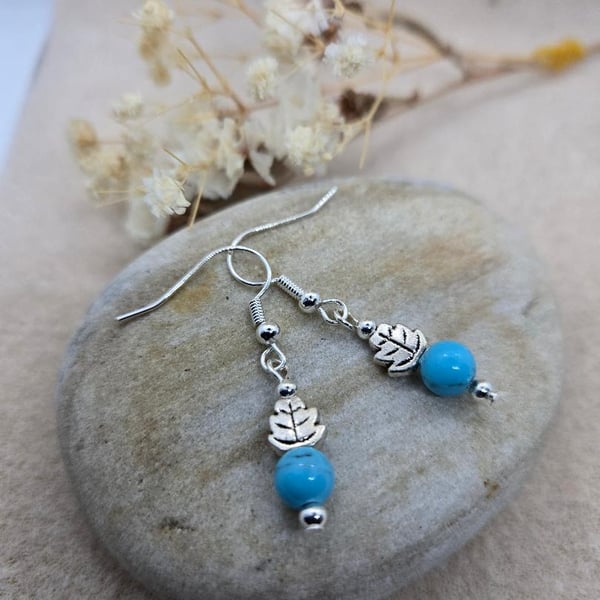 Handmade hypoallergenic silver plated earrings with acrylic beads faux turquoise