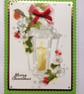 Handmade Christmas Card Vintage Snowy Lantern with Hellebore Flowers - Image 1