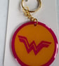 Superhero Inspired Keyring 5cm Acrylic Resin Keychain Pink and Gold - Image 3
