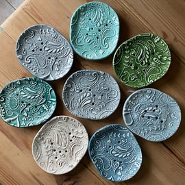 Handmade Paisley Ceramic Soap Dish choice of colours