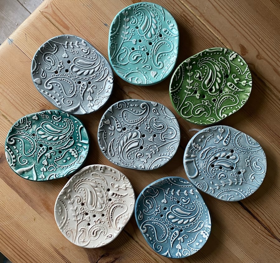 Handmade Paisley Ceramic Soap Dish choice of colours