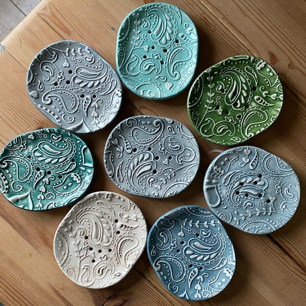 Handmade Paisley Ceramic Soap Dish choice of colours