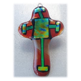 Cross Red Fused Dichroic Glass Plump Suncatcher 