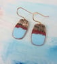 Enamel and Textured Rectangle Copper Dangle Drop Earrings - Image 1
