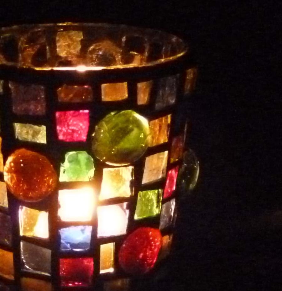Hand made stained glass mosaic candle vase