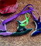Handmade Ceramic Witches Hats - Set of 6 Different Colours with ribbons.