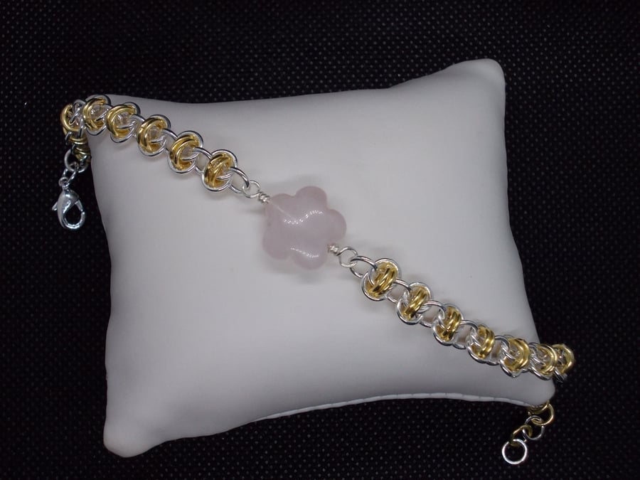 SALE - Rose quartz flower bracelet