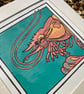 Big Shrimp - Seaside Painted Lino Print - Sealife - Seafood - Painting - Image 7