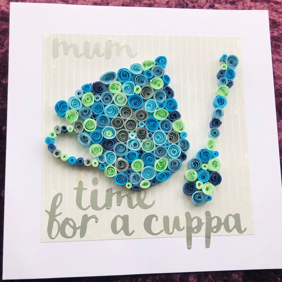 Mother’s Day card with quilled teacup and spoon 