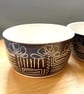 Handmade Ceramic Stoneware Bowl: Hand Carved Sgrafitto Geometric Design