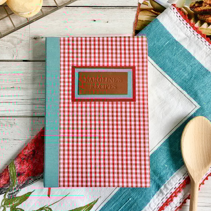 Personalised Gingham Recipe Journal - A5 - Blank, Lined, Dotted Pages