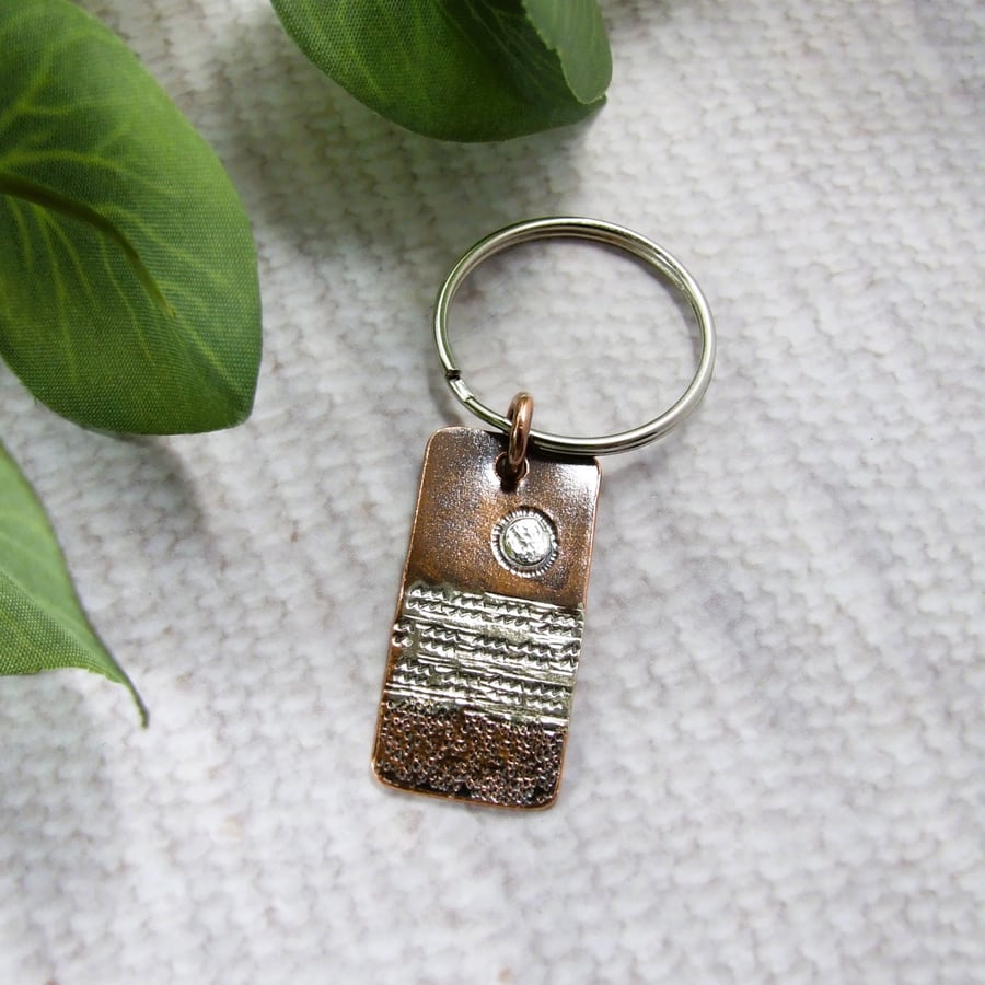 Bag Charm, Copper and Sterling Silver Moonlight Seascape Keyring
