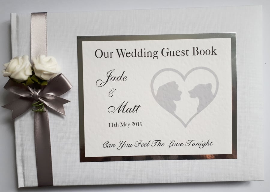 Lion King wedding guest book, white and silver guest book, wedding gift