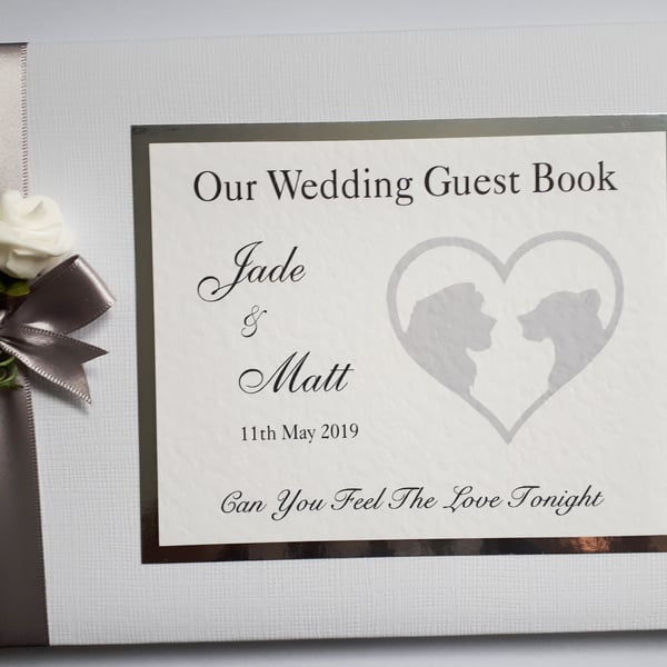 Lion King wedding guest book, white and silver guest book, wedding gift