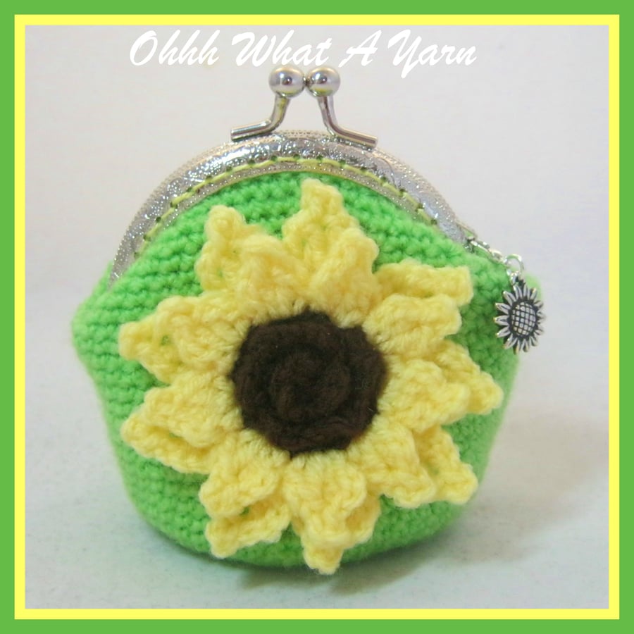 Crochet, crocheted sunflower coin purse
