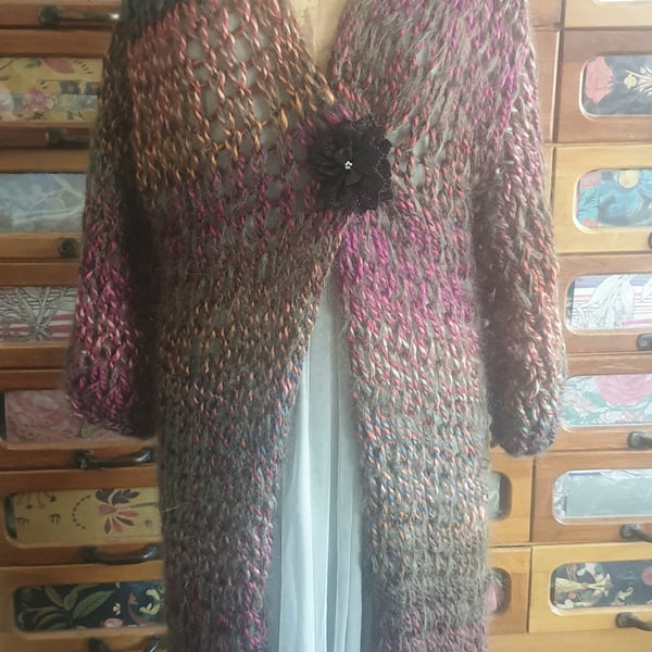 One of a kind wool & mohair mix knitted chunky long cardigan 