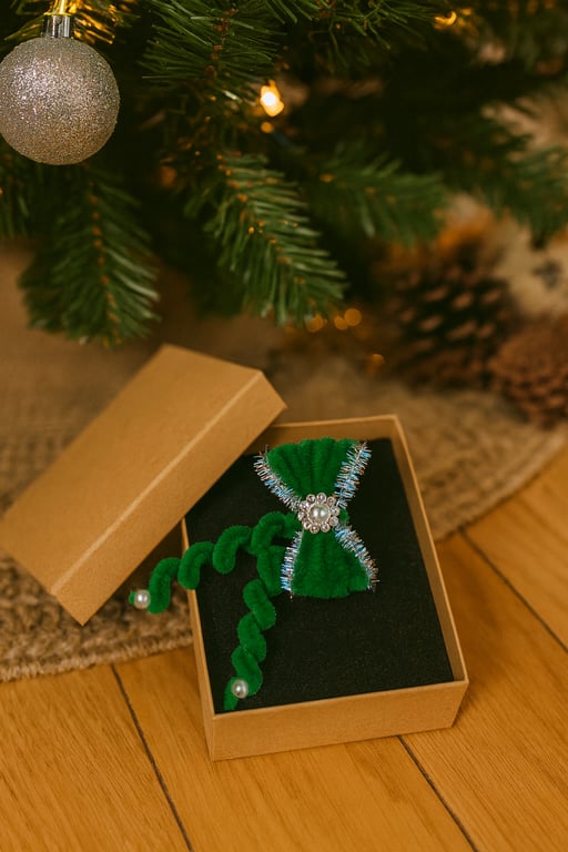 Christmas Hair Clip – Handmade Green Bow with Pearls – 