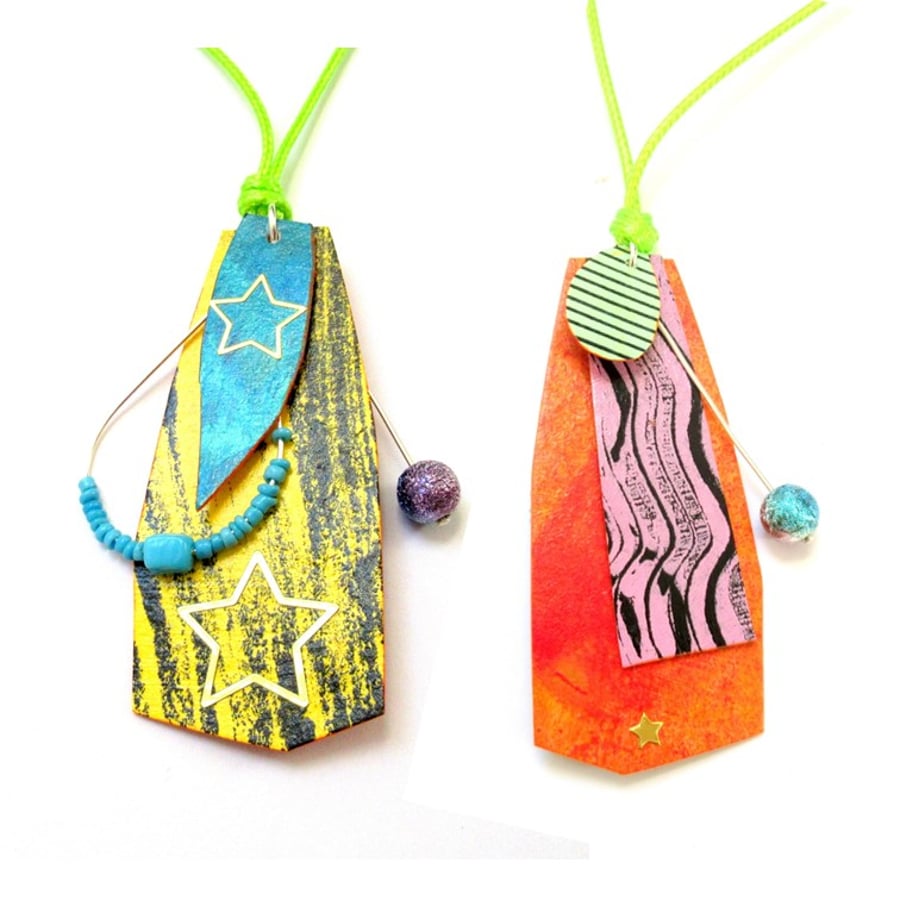Colourful Reversible Pendant Necklace Funky Fun Outrageous Statement Jewellery