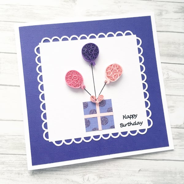 Birthday card - quilled balloons - boxed card option