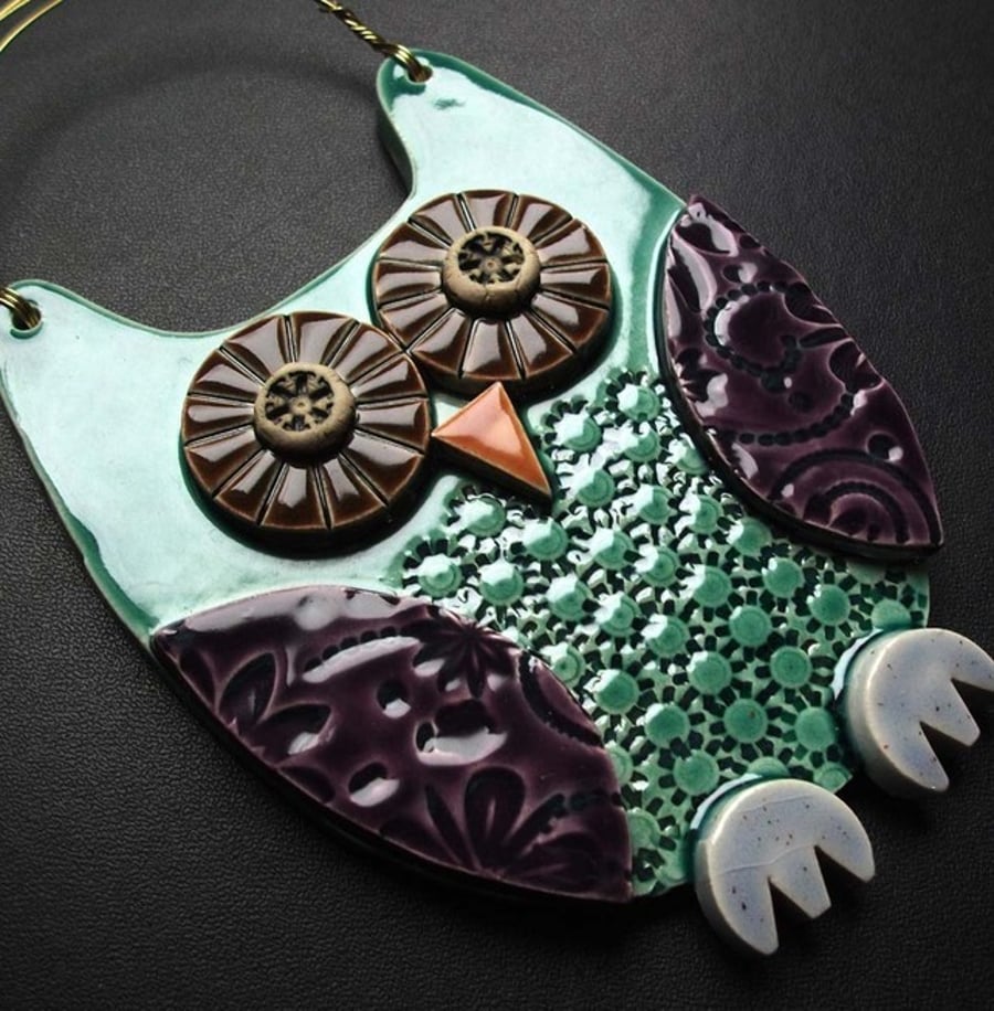 Blue Owl ceramic hanging decoration 