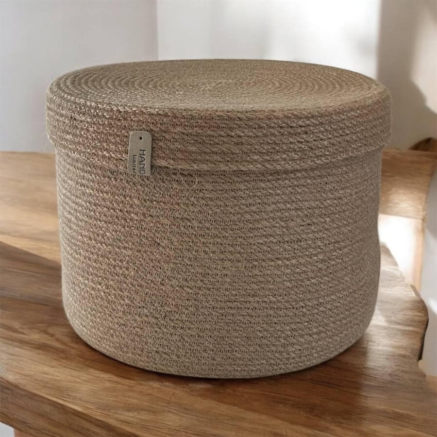 Handmade jute storage basket with lid natural round rope organizer eco-friendly 
