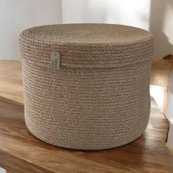 Handmade jute storage basket with lid natural round rope organizer eco-friendly 