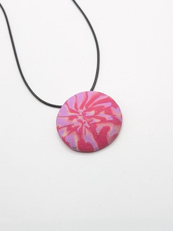 Handmade Polymer Clay Pendant Necklace, 40mm Artisan Boho Jewelry