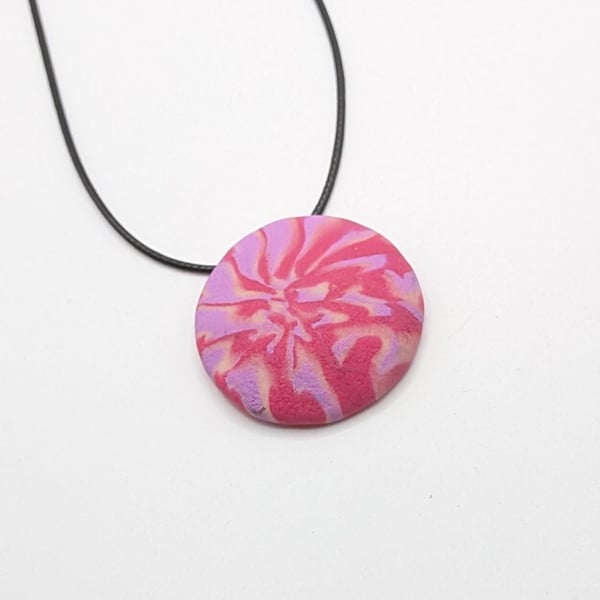 Handmade Polymer Clay Pendant Necklace, 40mm Artisan Boho Jewelry