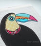applique & free motion embroidered zombie toucan notebook - Image 5