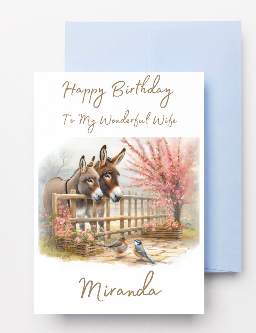Printable Personalised Birthday Card for Wife, Mum or Her - Donkey Birthday