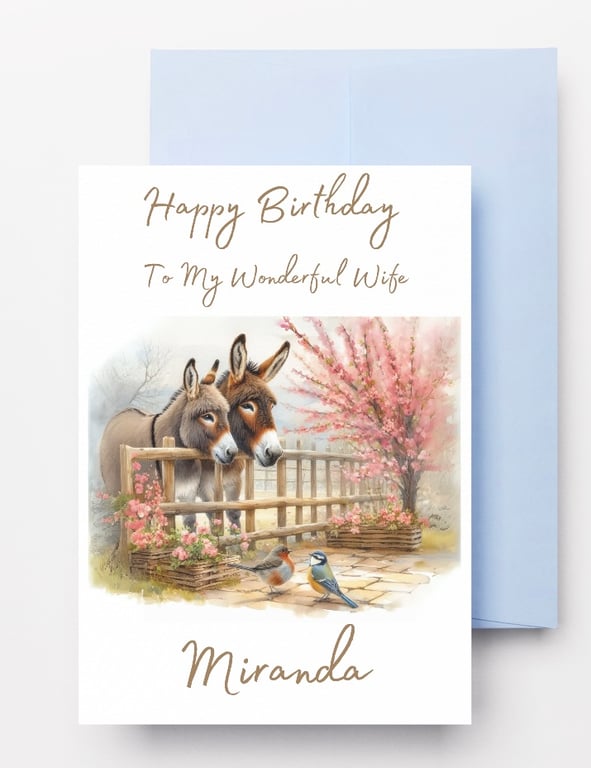 Printable Personalised Birthday Card for Wife, Mum or Her - Donkey Birthday