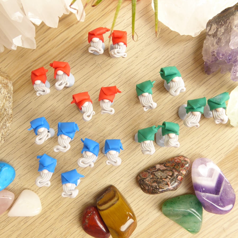 Polymer Clay Gnome Earrings, Christmas Earrings, Winter Gnomes Red, Blue Green