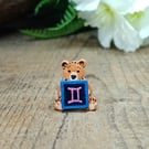 Gemini Bear Pin, Handmade Tiny Star Sign Wooden Teddy Badge