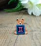 Gemini Bear Pin, Handmade Tiny Star Sign Wooden Teddy Badge