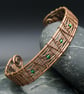 Woven zigzag copper cuff with green beads - Image 1