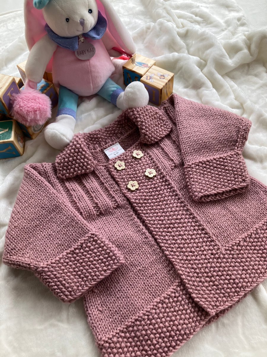 Hand knitted ‘Ellie’ Baby Girl’s Jacket (3-9 months)