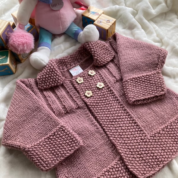 Hand knitted ‘Ellie’ Baby Girl’s Jacket (3-9 months)