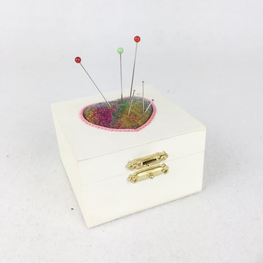 Seconds Sunday - Small sewing, project box with pin cushion, trinket box
