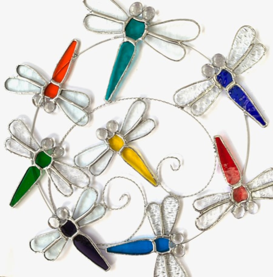 Stained Glass Dragonfly Circle Suncatcher - Handmade Window Decoration