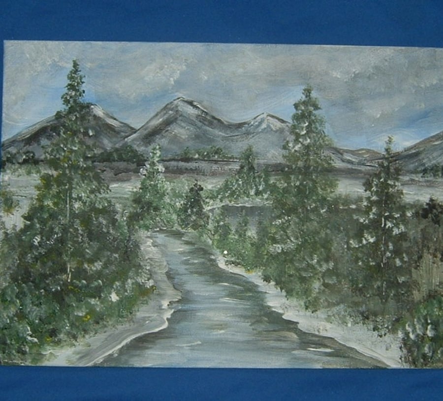 acrylic painting winter art original (ref 670)