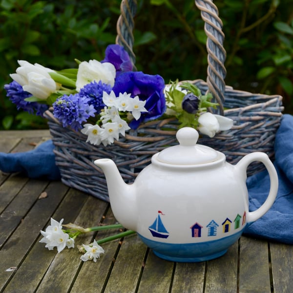 Beach Hut Teapot - Hand Painted