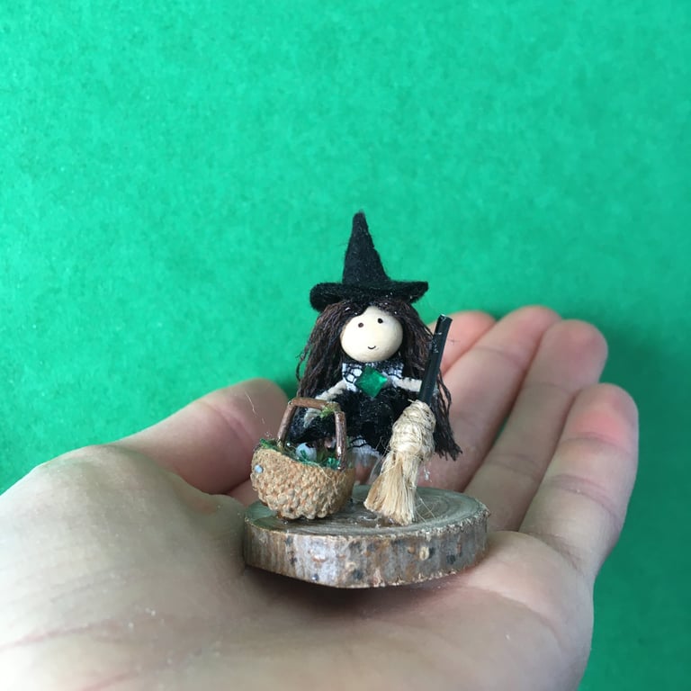 Tiny Witch Doll Ornament, Miniature Decoration, Witch Core