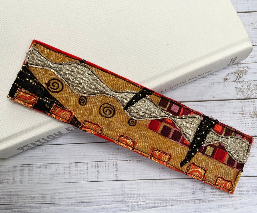 Up-cycled Klimt style patterned gold bookmark. 