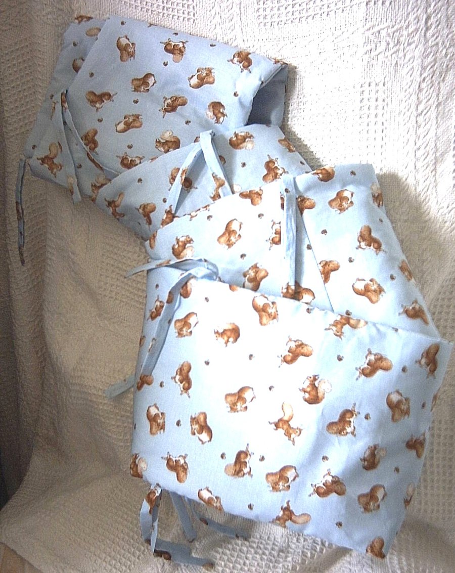 Beatrix potter Squirrel Nutkin on Blue cot bumpers